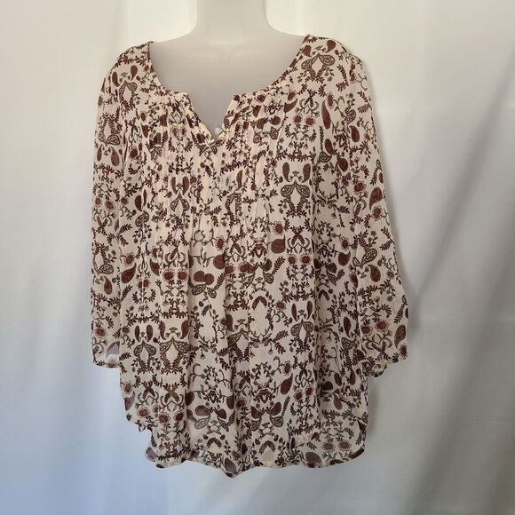 Torrid Paisley Chiffon Pintuck Semi‎ Sheer Blouse - Picture 2 of 5